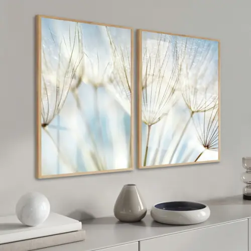 Quadros Decorativos Dente de Leão Azul com Moldura e Vidro