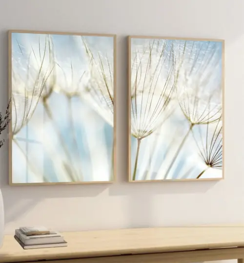 Quadros Decorativos Dente de Leão Azul com Moldura e Vidro