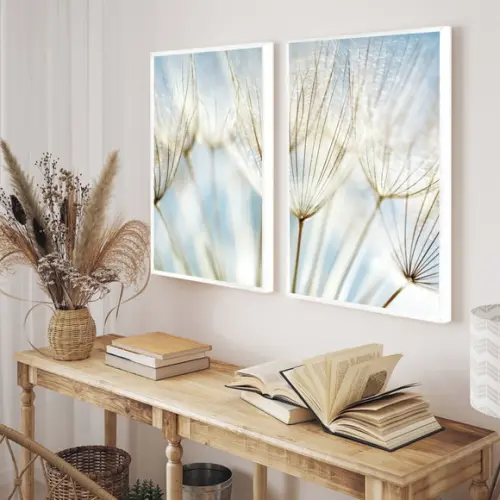 Quadros Decorativos Dente de Leão Azul Flores com Moldura