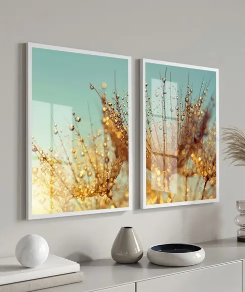 Quadros Decorativos Dente de Leão Flores com Moldura e Vidro