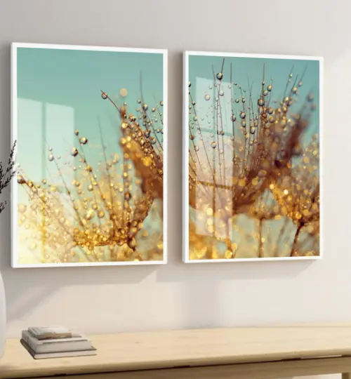 Quadros Decorativos Dente de Leão Flores com Moldura e Vidro