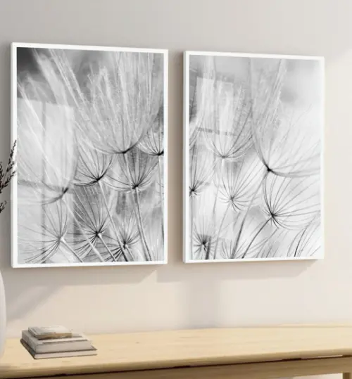 Quadros Decorativos Dente de Leão Preto Branco Moldura Vidro