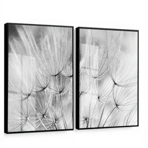 Quadros Decorativos Dente de Leão Preto Branco Moldura Vidro