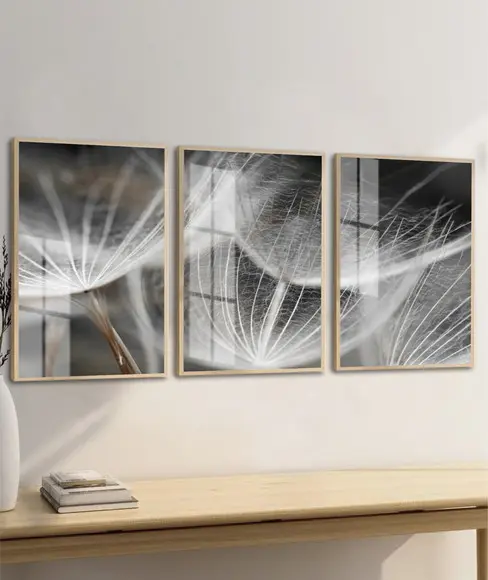 Quadros Decorativos Dente de Leão Preto e Branco com Vidro