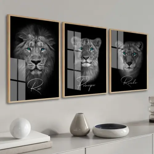 Quadros Decorativos Família De Leão Frases Moldura E Vidro