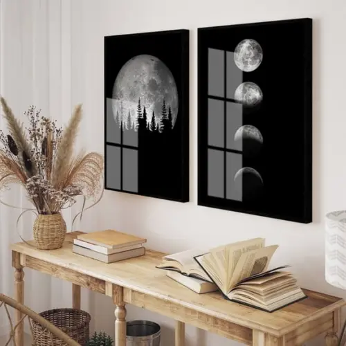 Quadros Decorativos Fases Da Lua Moderno Com Moldura E Vidro