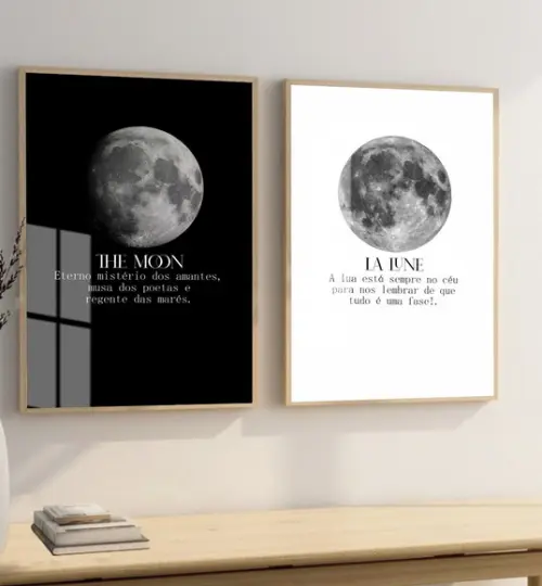 Quadros Decorativos Fases da Lua Moderno Frases com Vidro