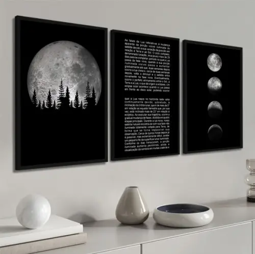 Quadros Decorativos Fases da Lua para Sala Quarto Moldura