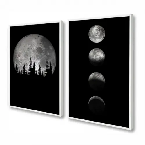 Quadros Decorativos Fases Da Lua Preto E Branco Com Moldura