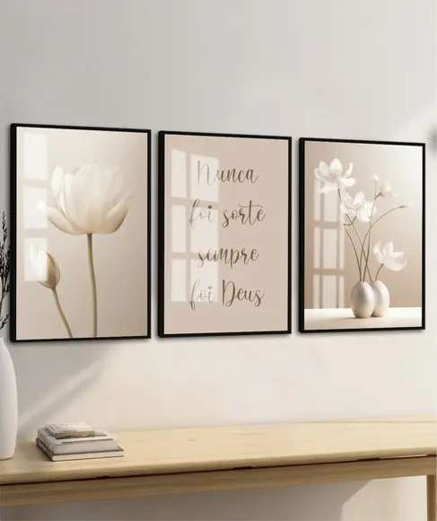Quadros Decorativos Flores Bege Boho Nunca Foi Sorte Vidro