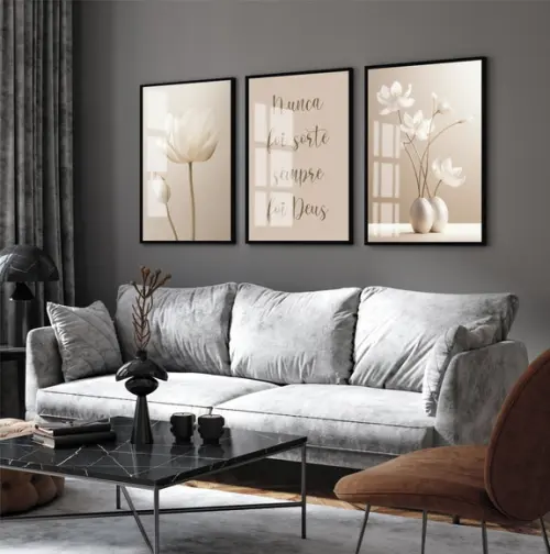 Quadros Decorativos Flores Bege Boho Nunca Foi Sorte Vidro
