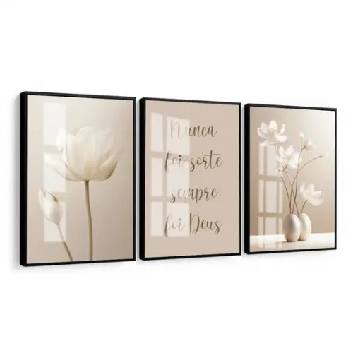 Quadros Decorativos Flores Bege Boho Nunca Foi Sorte Vidro