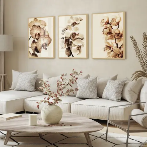 Quadros Decorativos Flores Bege Orquídea com Moldura e Vidro