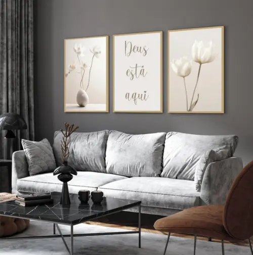 Quadros Decorativos Flores Boho Deus Está Aqui Luxo Moldura