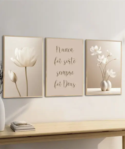 Quadros Decorativos Flores Boho Nunca Foi Sorte com Moldura