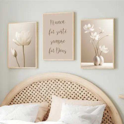 Quadros Decorativos Flores Boho Nunca Foi Sorte com Moldura