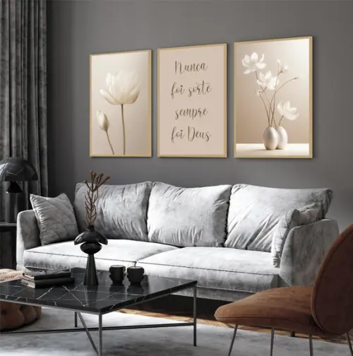 Quadros Decorativos Flores Boho Nunca Foi Sorte com Moldura