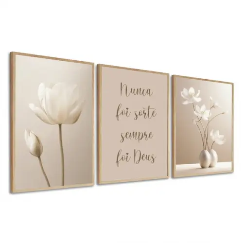 Quadros Decorativos Flores Boho Nunca Foi Sorte com Moldura