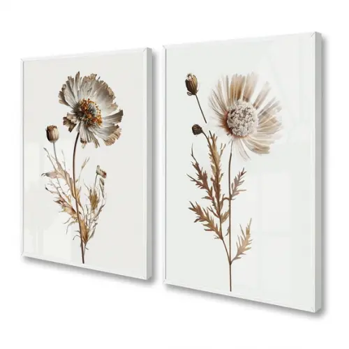 Quadros Decorativos Flores Brancas Moderna Vidro e Moldura