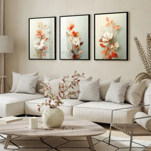 Quadros Decorativos Flores Brancas Moderna com Moldura Vidro