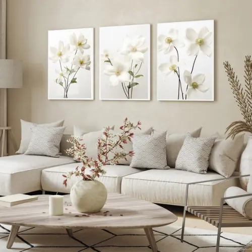 Quadros Decorativos Flores Brancas Modernas com Moldura
