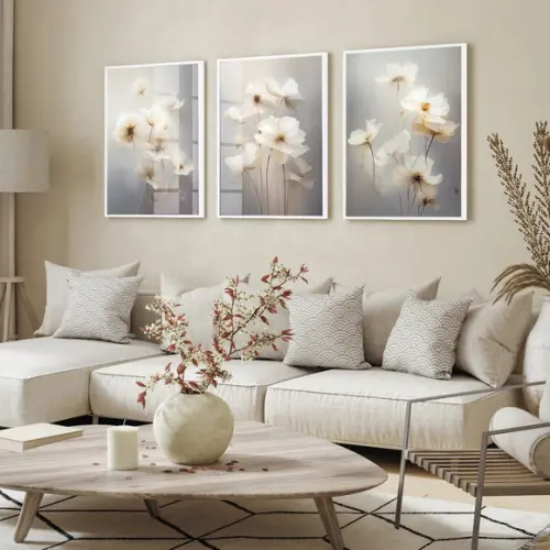 Quadros Decorativos Flores Brancas Modernas Moldura e Vidro