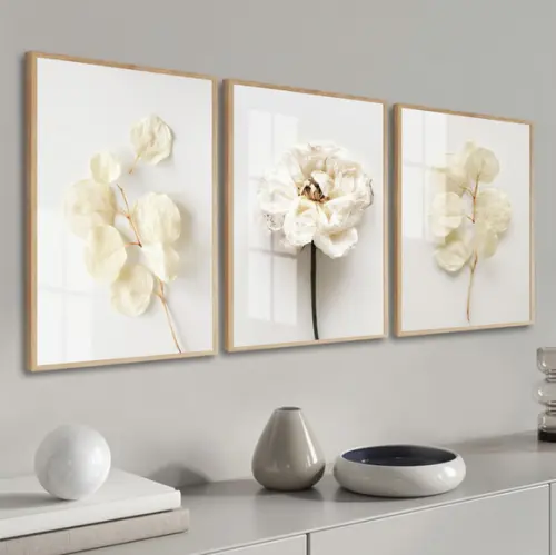 Quadros Decorativos Flores Brancas Modernos Moldura E Vidro