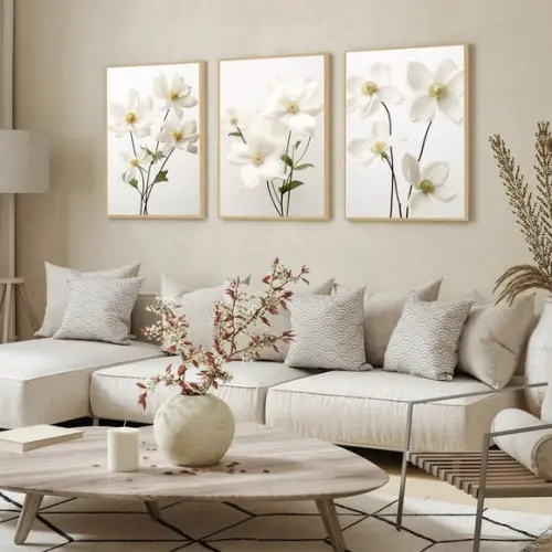 Quadros Decorativos Flores Brancas Sala Quarto Hall Moldura