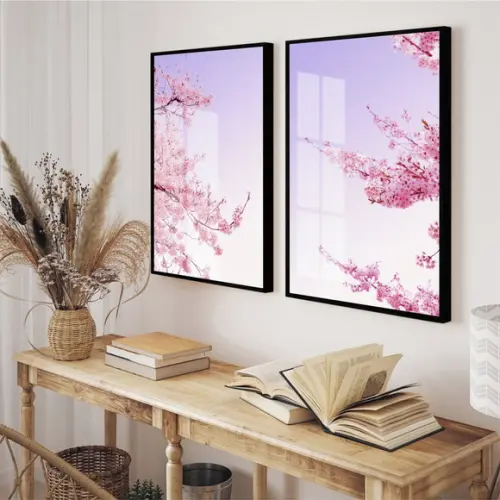 Quadros Decorativos Flores De Cerejeira Com Moldura e Vidro