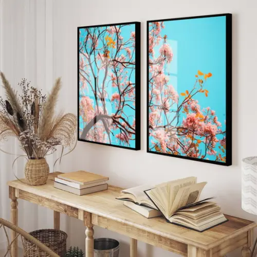 Quadros Decorativos Flores De Cerejeira Com Moldura e Vidro