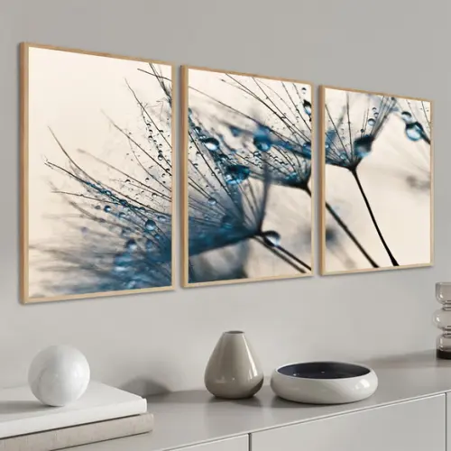 Quadros Decorativos Flores Dente de Leão Azul com Moldura