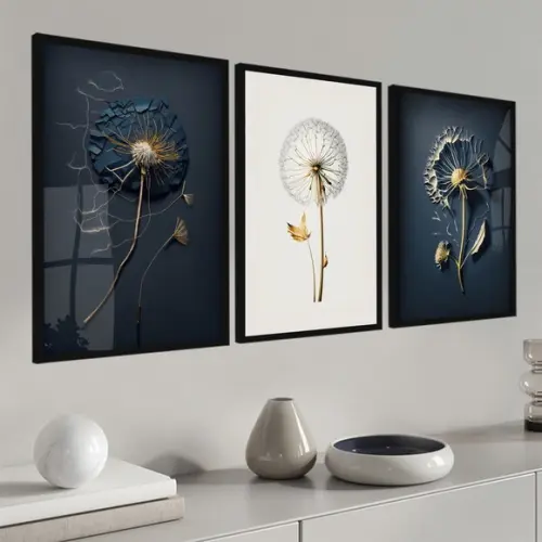 Quadros Decorativos Flores Dente de Leão Vidro Moldura