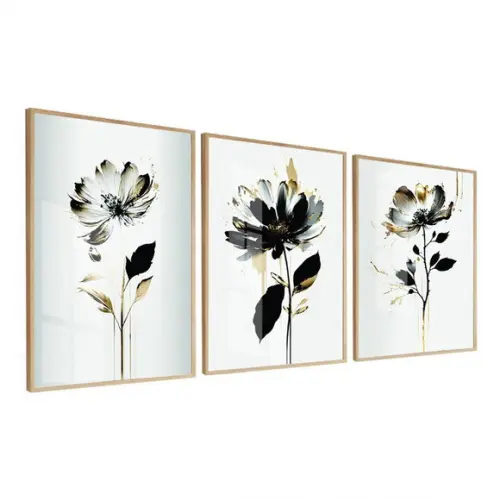 Quadros Decorativos Flores Modernas Azul com Moldura e Vidro