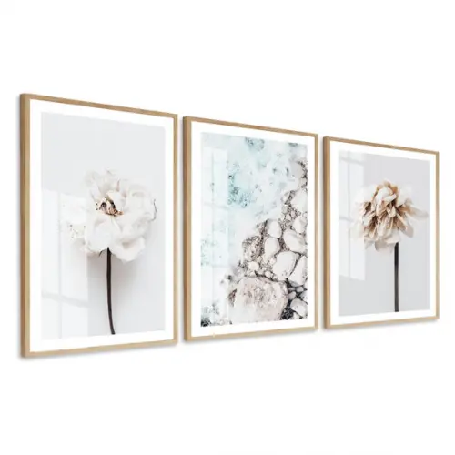 Quadros Decorativos Flores Paisagem Mar com Moldura e Vidro