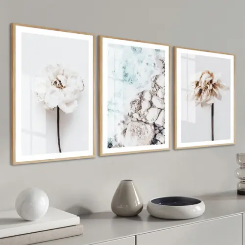 Quadros Decorativos Flores Paisagem Mar com Moldura e Vidro