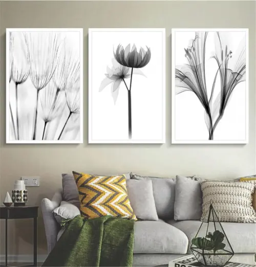Quadros Decorativos Flores Preto e Branco Botânico Molduras