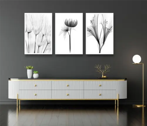 Quadros Decorativos Flores Preto e Branco Botânico Molduras