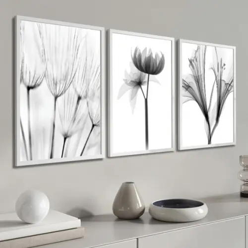 Quadros Decorativos Flores Preto e Branco Botânico Molduras