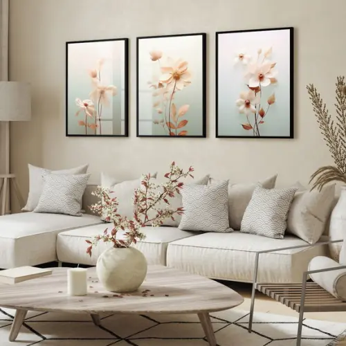 Quadros Decorativos Flores Rosas Sala Hall Moldura e Vidro