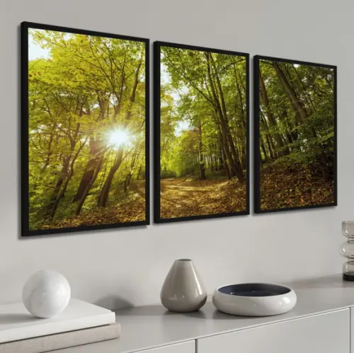 Quadros Decorativos Floresta Verde Paisagem Arvores Moldura
