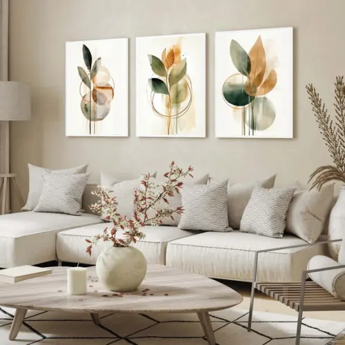 Quadros Decorativos Folhagem Abstrato com Moldura e Vidro