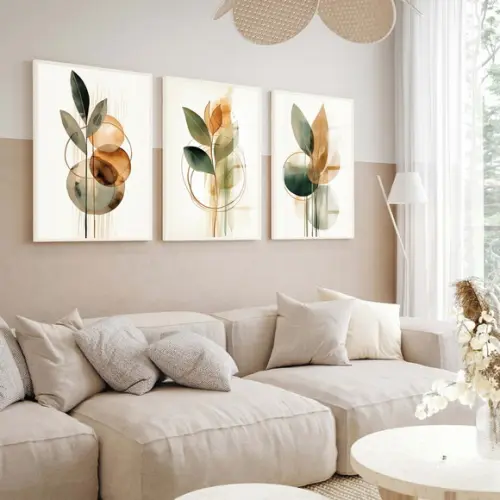 Quadros Decorativos Folhagem Abstrato com Moldura e Vidro
