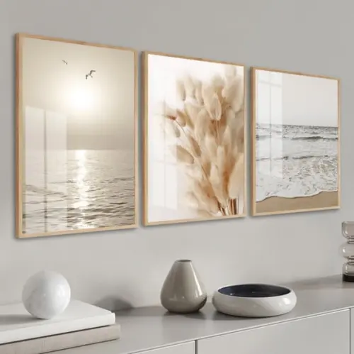 Quadros Decorativos Folhagem Capim dos Pampas Moldura Vidro