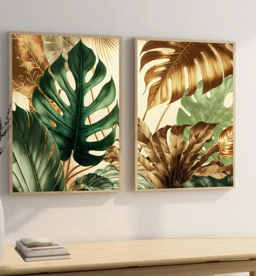 Quadros Decorativos Folhagem Costela de Adão com Moldura