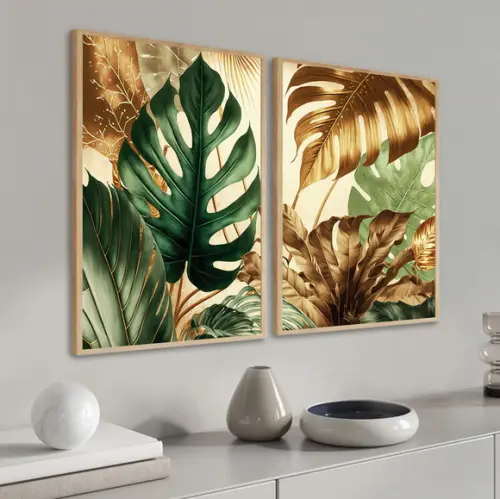 Quadros Decorativos Folhagem Costela de Adão com Moldura