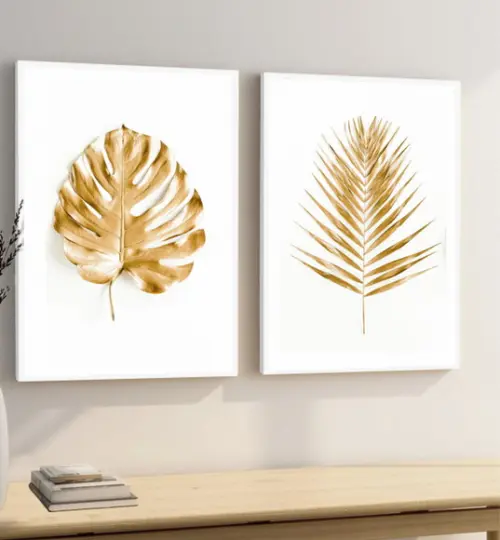 Quadros Decorativos Folhagem Dourada Costela De Adão Moldura