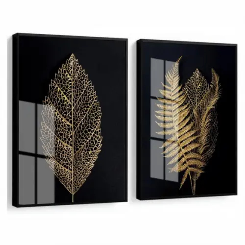 Quadros Decorativos Folhagem Dourada Moderno 60 x 80 Vidro