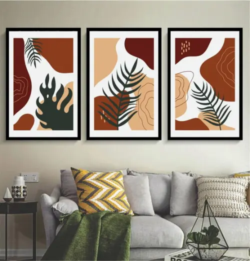 Quadros Decorativos Folhagem Flores Plantas Abstrato Moldura