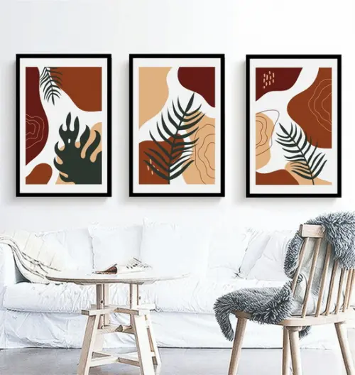 Quadros Decorativos Folhagem Flores Plantas Abstrato Moldura