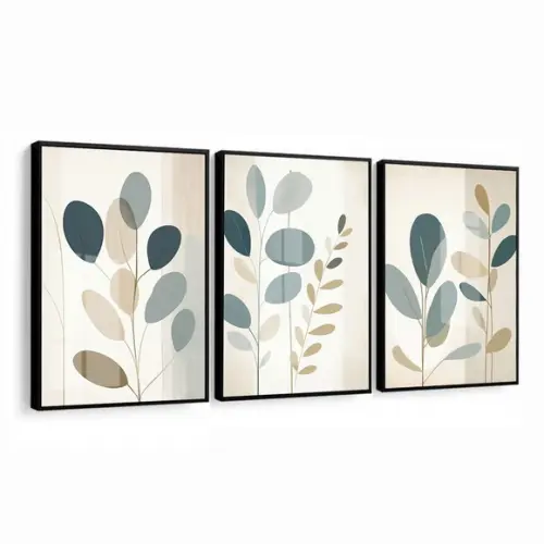 Quadros Decorativos Folhagem Moderna Abstrato Moldura Vidro